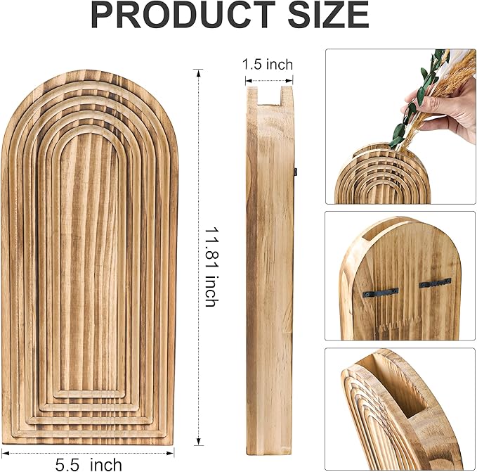 DREAMLOOM 2 Pack Wooden Wall Vases with Dried Pampas Grass and Eucalyptus Plants, Wall Hanging Planters Boho Modern Farmhouse Indoor for Narrow Spaces Entryway Bathroom Home Office Decoration, Retro