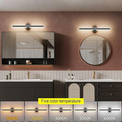 Modern Black Vanity Light, 23.62 inch 5 Colors Wall Sconce Dimmable, LED Bathroom Light Fixtures for Mirror