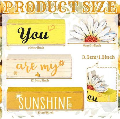 Amyhill Spring Table Decor You Are My Sunshine Wooden Block Sign Summer Tabletop Decorations Farmhouse Tiered Tray Decor Rustic Table Centerpieces for Home Desk Shelf Mantle Office Decorations