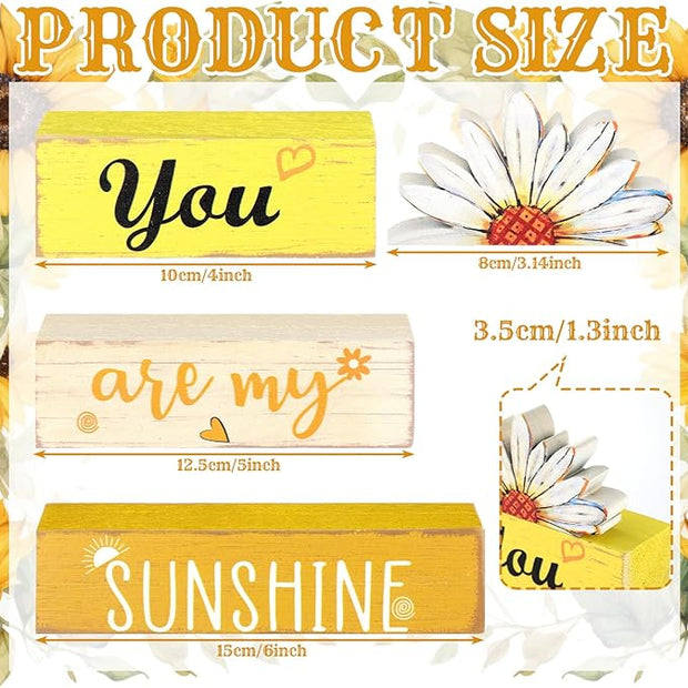 Amyhill Spring Table Decor You Are My Sunshine Wooden Block Sign Summer Tabletop Decorations Farmhouse Tiered Tray Decor Rustic Table Centerpieces for Home Desk Shelf Mantle Office Decorations