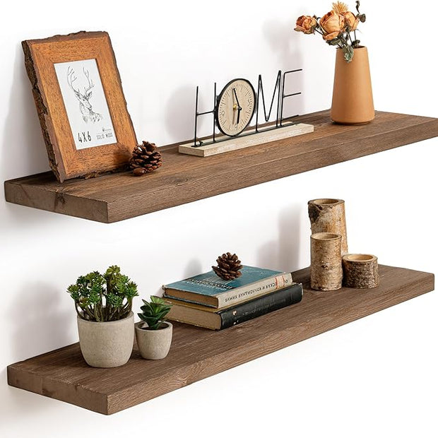 Marsmiles Floating Shelves | 36 Inch Dark Wood Wall Shelves Set of 2 | 9.3 Inch Deep Rustic Reclaimed Wood Shelves for Room Wall | Farmhouse Floating Shelves for Living Room Bathroom