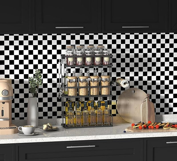 Modern Peel and Stick Wallpaper Black and White Mosaic Checkered Contact Paper 17.7"x591" Self Adhesive Lattice Wallpaper Removable Decorative Wallpapers for Bedroom Countertops Cabinet Vinyl Roll