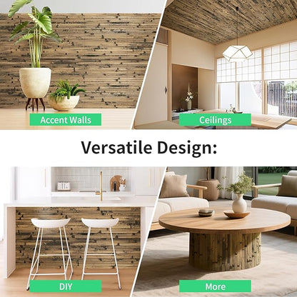 Natural Bamboo Wall Panel for Interior Wall Decor, Renewable Pole Wrap Wainscoting Paneling for Wall Ceiling Furniture Cabinet Office, 12 x 96 Inch, Dark Burned