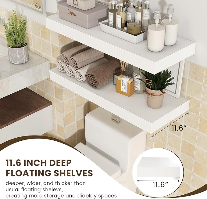 30 Inch Floating Shelves | 12 Inch Deep White Floating Shelves Set of 2 | 30