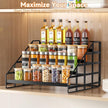 Spice Rack 4 Tier Kitchen Cabinet Organizer,Countertop Spice Rack,Tier Depth Adjustable Cabinet Shelf,Step Spice Organization Easy Visibility,Holds Seasoning and Condiments