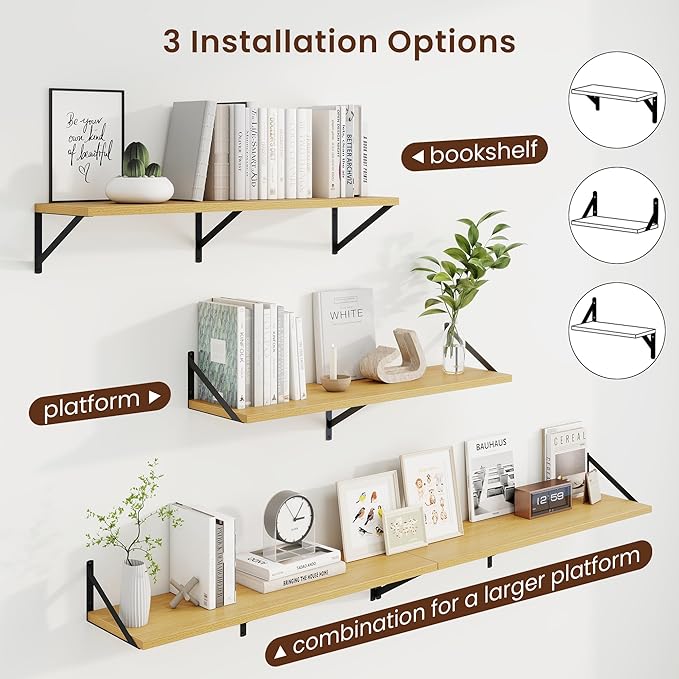 Axeman Deep Floating Shelves | 36 Inch Oak Wall Shelves Set of 2 | 10 Inch Deep Wood Floating Shelves for Wall | 36