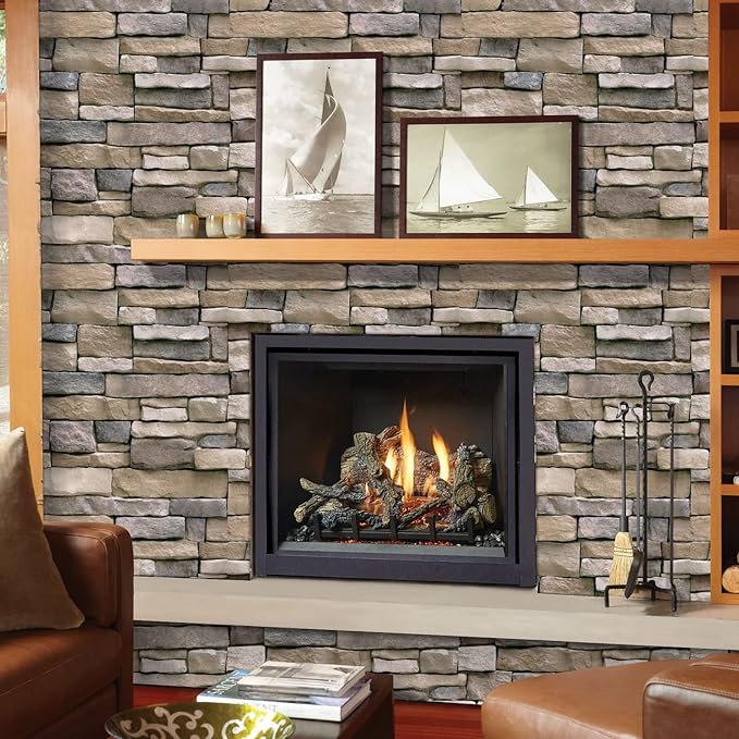 Abyssaly Stone Wallpaper Brick Wallpaper Peel and Stick Stone Backsplash Self-Adhesive Removable Vinyl Wraps Grey Faux Brick Shelf Paper 17.71" X 393.7" Home Decorations Contact Paper