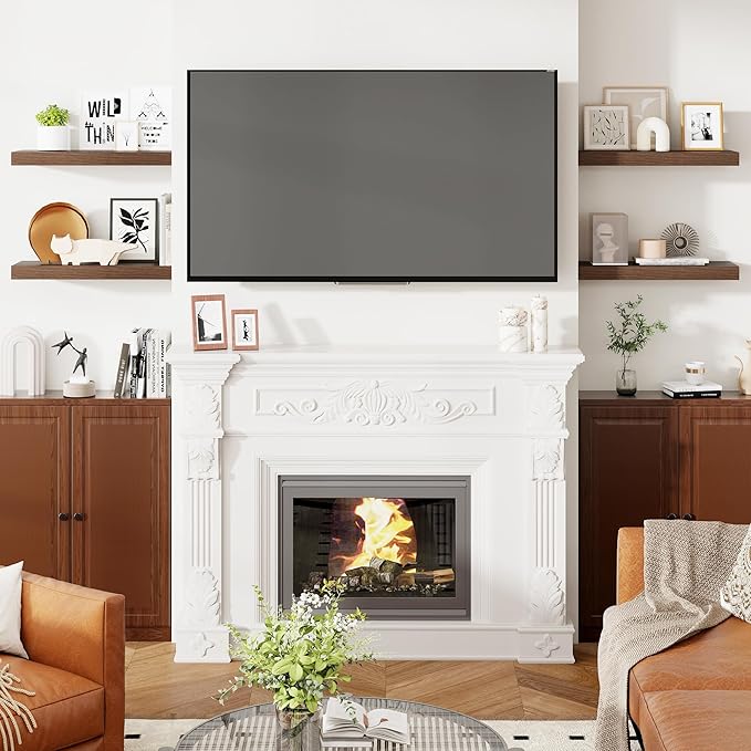 Heimlove 24 Inch Floating Shelves for Wall Walnut Shelves Set of 2,Wall Mounted Rustic Wood 8 Inch Deep Floating Shelf with Invisible Brackets for Bedroom Kitchen Living Room