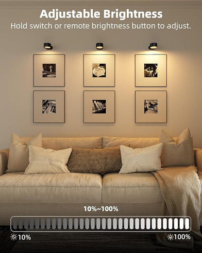 Picture Lights for Wall, 2000mAh Rechargeable Magnetic Art Lights with 3 Color Temps & RGB, Remote Dimmable Battery Operated Wall Light for Bedroom, Living Room, Gallery (Black, 6 Pack)