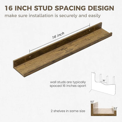 Axeman Picture Ledge Shelf | 24 Inch Floating Shelves Set of 2 | Rustic Brown Wall Shelves with Lip | Brown Picture Shelf for Wall with Ledge | Photo Ledges 24 Inch