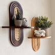 1pc Mid-Century Modern Wall Shelf - Arched Wood & Woven PE Rattan Boho Decorative Floating Shelf, Vintage Aesthetic Decor for Living Room, Bedroom, Kitchen & Home Office (Walnut)