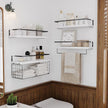 White Wood Floating Shelves Wall Mounted - 4+1 Tier Rustic Bathroom Wall Shelves Over Toilet with Wire Storage Basket and Towel Bar, set of 4 Farmhouse Floating Shelf for Bathroom, Kitchen, Bedroom.