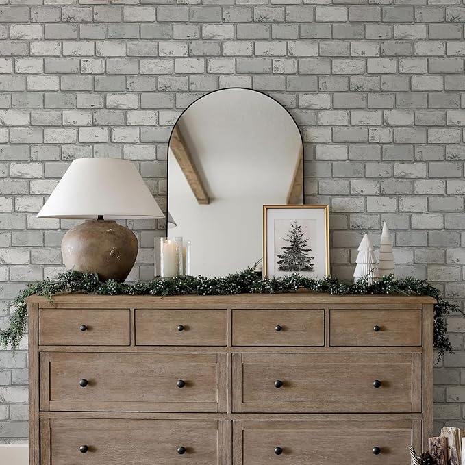 JiffDiff Brick Wallpaper Peel and Stick, Removable Vintage Self Adhesive Wallpaper Renter Friendly Textured Stick on Wallpaper Contact Paper （17.3