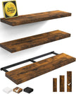BAYKA Floating Shelves for Wall, 36 inches Wall Mounted Wood Shelves for Bathroom, Bedroom, Living Room, for Storage/Decor with 30lbs Capacity - Rustic Brown,Set of 3