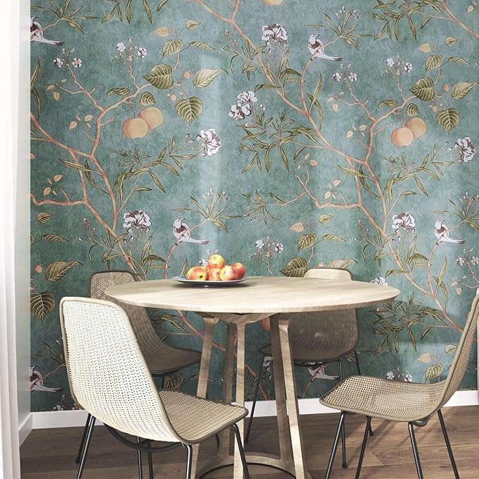 Green Floral Wallpaper Peel and Stick Bird Wallpaper 17.5