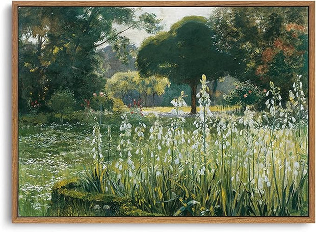 OIQArtOIQ Vintage Framed Wall Art Garden Landscape Canvas Art Prints Rustic Farmhouse Scenery Pictures Wall Decor Modern Cottagecore Paintings Artwork For Bedroom Bathroom Office Living Room