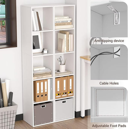 5 Cube Storage Organizer, 5 Tier Cube Low Bookcase Freestanding Storage Display Organizer, Five-Cubes Open Shelf Bookshelf for Home Office White, 5-Cube