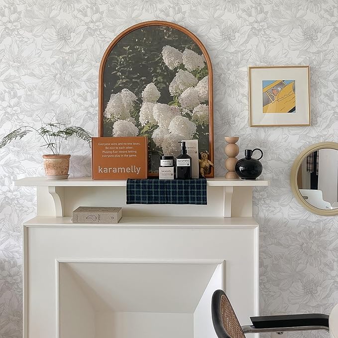 Ismoon Large Floral Peel and Stick Wallpaper Boho White/Grey Contact Paper 17.3inx32.7ft Removable Self Adhesive Bedroom Cabinet Mural Wall Decor Vinyl Roll