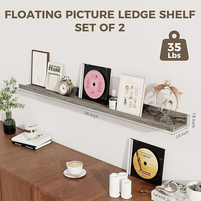 Axeman 36 Inch Floating Shelves | Picture Ledge Shelf Set of 2 | Rustic Grey Wall Shelves with Lip | Grey Picture Shelf for Wall with Ledge | Photo Ledges 36 Inch