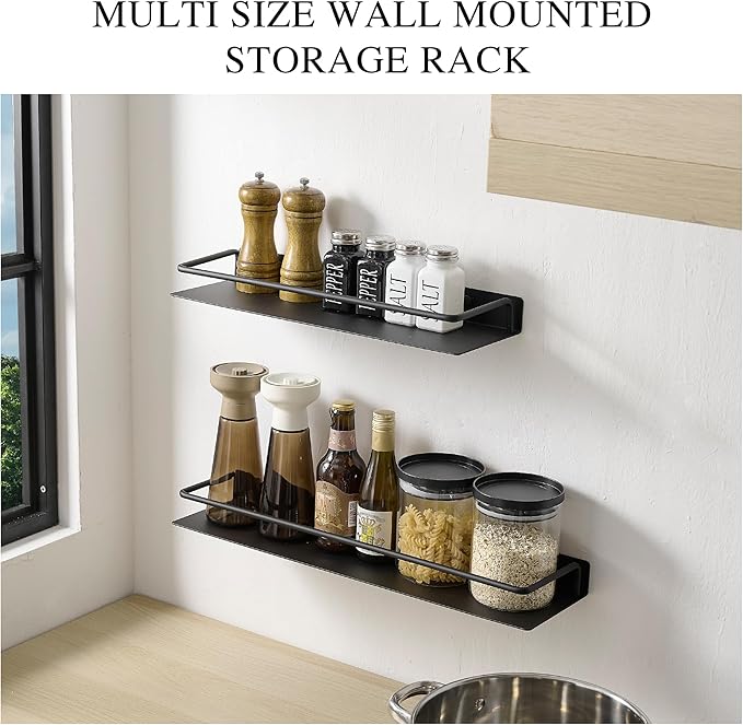 Metal Wall Shelf, Metal Floating Shelf, Black Floating Shelf, Small Shelf for Wall, Display Shelves for Bathroom Bedroom Kitchen (Black, 16Inch)