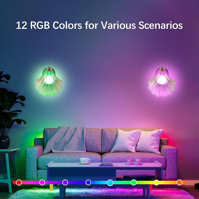 Vintage Battery Operated Wall Sconces with Remote, Amber Rechargeable Wireless Wall Sconces with Magnetic LED Bulbs, Indoor Shell Shaped Wall Lights for Living Room, Bedroom, Bedside, Doorway