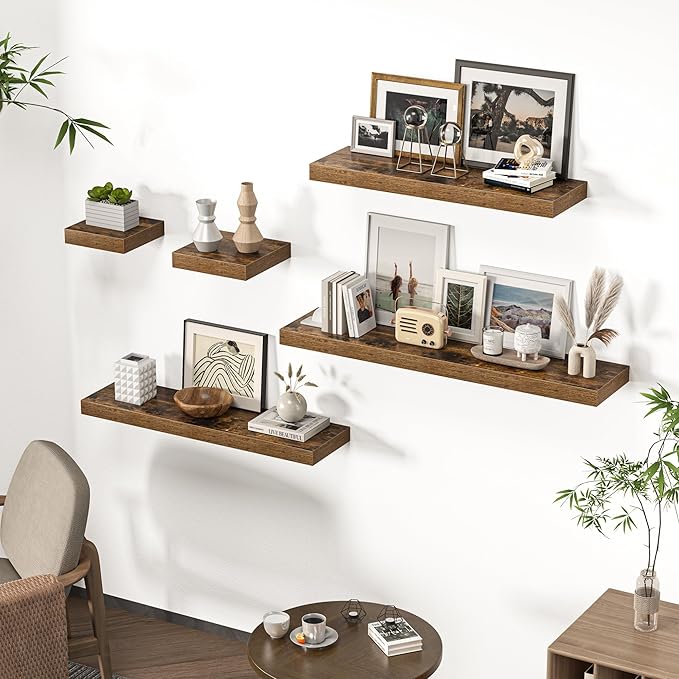 Floating Shelves for Wall, 36"W x 8"D x 1.5"H, Wooden Wall Mounted Display Shelves with Invisible Brackets for Living Room, Bedroom, Bathroom, Kitchen Decor and Storage, Set of 2, Rustic Brown