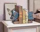 Vintage Blue Butterfly Bookends,Resin Book Ends for Shelves,Heavy Duty Decorative Bookends,Creative Book Stopper Holder Decor for Desk Home Office,Shelf Decoration,Gifts for Mother's Day