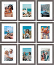 Vittanly 8x10 Picture Frames Set of 9, Shatter Resistant Plexiglass, Display 5x7 Pictures with Mat or 8x10 without Mat, Photo Frames for Wall or Tabletop, Engineered Wood, Dark Grey