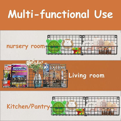 X-cosrack 24 Inch Wall Mounted Kids Bookshelf, Floating Metal Book Shelves for Kids Nursery Toddler Classroom, Hanging Book Shelf Organizer for Room Decor, Black, Set of 4