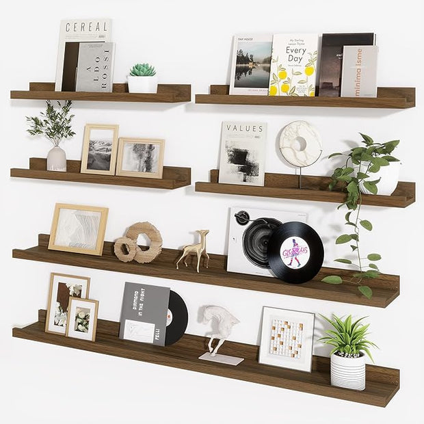 Axeman Picture Ledge Shelf, Floating Shelves for Wall Decor Storage Set of 6, 48 inch Floating Wall Mounted Shelves, Shelves with Lip for Living Room, Bedroom, Nursery, Bathroom, Kitchen, Walnut