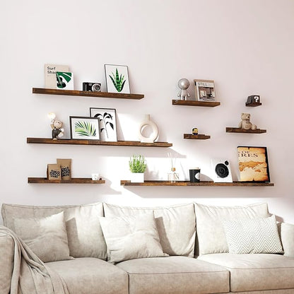 Floating Shelves for Wall Decor, Long Wall Mounted Storage Shelf for Bedroom, Living Room, Bathroom, Kitchen, Nursery, Rustic Display Picture Ledge Shelf with Lip Set of 2-36 Inches, Brown
