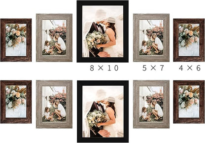 LUCKYLIFE Picture Frames Collage Wall Decor 10-Pack, Gallery Wall Frame Set with 8x10 5x7 4x6 Frames in 3 Different Finishes