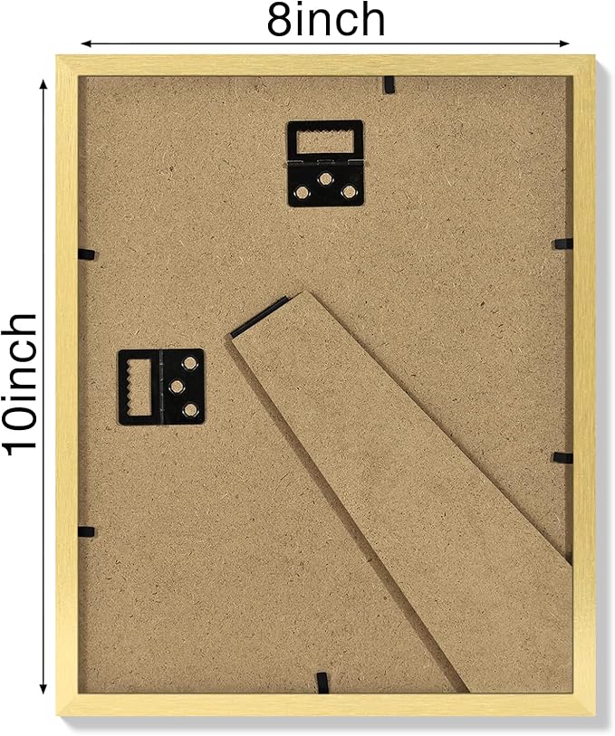 Vittanly 8x10 Picture Frames Set of 4, Display Pictures 5x7 with Mat or 8x10 without Mat, Gallery Wall Frame Set for Wall or Tabletop Display, Engineered Wood with Shatter Resistant Plexiglass, Gold
