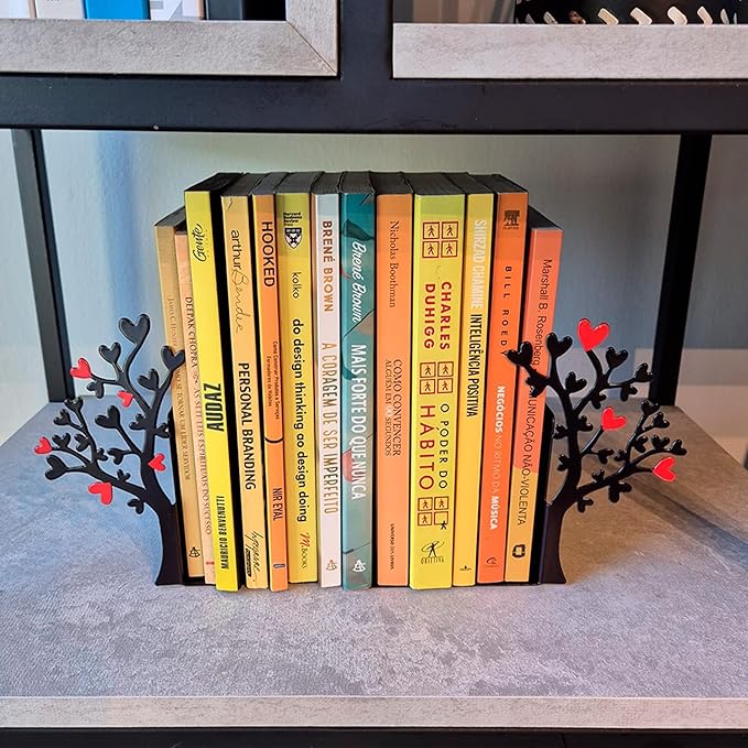 GEGUTON Heart Tree Bookend – Steel Epoxy-Coated – Decorative Book Support Pair for Home Office, Living Room or Gift