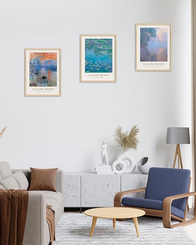 HesenDot Unframed Claude Monet Wall Art Set of 3,12x16in Water Lilies Impressionist Canvas Prints,Abstract Posters Decor,Minimalist Modern Artwork for Living Room Bedroom Office Home