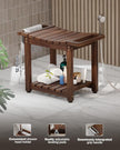BLUEWEST Shower Bench Seat with Storage Shelf, Natural Wood Shower Benches for Inside Shower to Sit on, Waterproof Bathroom Spa Bench Stool for Legs Shaving with Built-in Handle & Shower Head Holder