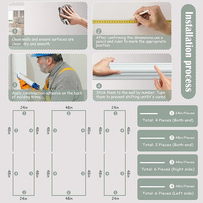 Sunnyglade 3 Frame Pre-Cut Wall Molding kit, Ready to Assemble Wainscoting Panels for Interior Wall Décor, Bedroom Living Room Office Accent Wall - Easy Installation with Glue (3)