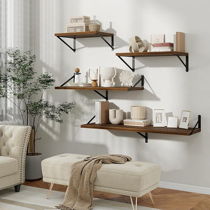 Floating Shelves, 12 Inch Deep Rustic Wood Wall Storage, 36W x 12D Wall Shelves Set of 2, Heavy Duty Metal Brackets, Large Industrial Book Shelf for Living Room, Kitchen, Bedroom, Walnut
