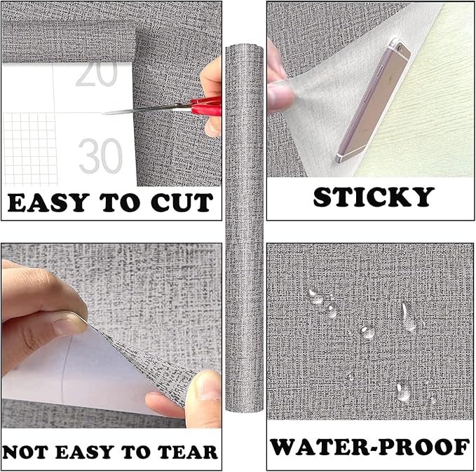 Yancorp 24"x120" Textured Fabric Wallpaper Faux Grasscloth Peel and Stick Self-Adhesive Removable Wallpaper Liners for Cabinets and Counter Tops