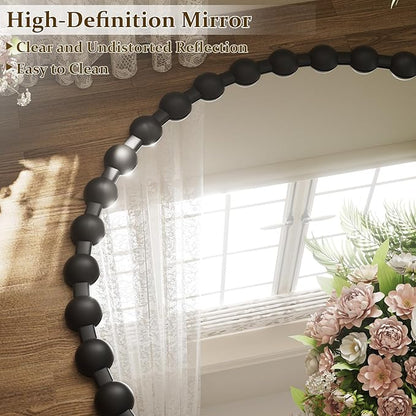 Round Mirror for Wall, 24 Inch Black Beaded Frame Decorative Vanity Mirror, Circle Bathroom Mirror with High-Definition Lense, Modern Wall Decor for Bathroom, Living Room, Bedroom, Entryway