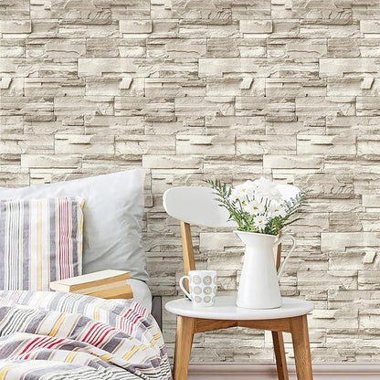 Jeweluck Stone Wallpaper Peel and Stick Brick Wallpaper 17.7”×787.4” Brick Contact Paper Peel and Stick Wall Paper Bathroom Faux Stone Backsplash for Kitchen Removable Decorative for Walls Vinyl