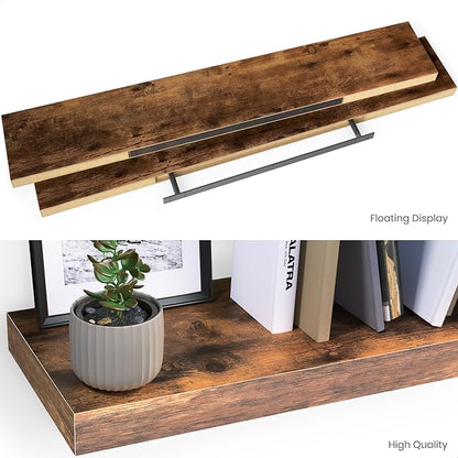 Ballucci Floating Shelves for Wall, 48" Wood Wall Shelf Set of 2, with Invisible Brackets for Bathroom, Living Room, Bedroom, Kitchen, Nursery, 8" Deep, Rustic Brown
