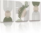 30x40CM Sage Green Boho Wall Art,Framed Canvas Bathroom Wall Art Pictures, Mid-Century Modern Wood Framed Abstract Prints for Bedroom,Minimalist Office Wall Decor 3Pack