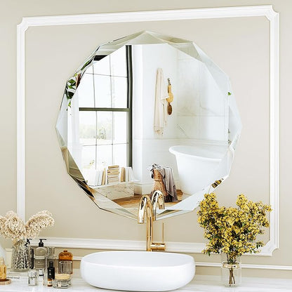Suidia Bathroom Mirror, 20"x 20" Wall Mirror, Frameless Bathroom Mirror with Beveled Edge for Bedroom, Living Room, Entryway, Hallway, Round Shape