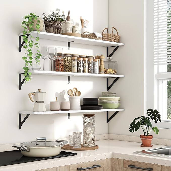 Axeman 40 Inch Floating Shelves | 8 Inch Deep White Wall Shelves Set of 2 | 39.4