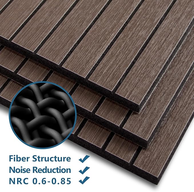 16-Pack Peel and Stick Acoustic Wall Panels, 11.8" x 11.8" PET Soundproof & Noise Cancelling Acoustic Felt, Self-Adhesive 3D Sound Absorbing Slat Wall Paneling for Interior Wall Decor, Walnut