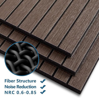 8-Pack Peel and Stick Acoustic Wall Panels, 11.8" x 11.8" PET Soundproof & Noise Cancelling Acoustic Felt, Self-Adhesive 3D Sound Absorbing Slat Wall Paneling for Interior Wall Decor, Walnut
