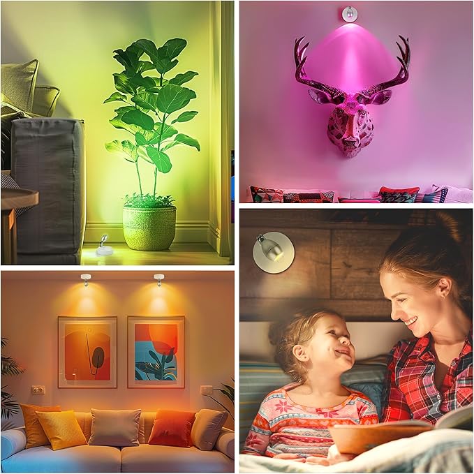 4 Pack Battery Operated Spot Lights Indoor, 13 Color Plant Uplighting Decor, Wall Lights for Pictures, Display for Tree Artwork Bookshelf