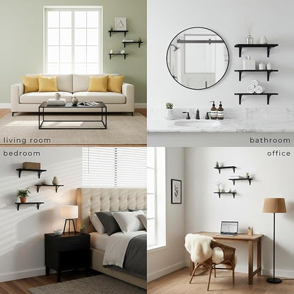 Willowy Reinforced Steel Bracket Black Wall Shelves for Bedroom - Easy to Install, Template and Video Included - Long Black Wall Shelf, Hanging Shelf, Wall Shelf, Wall Bookshelf