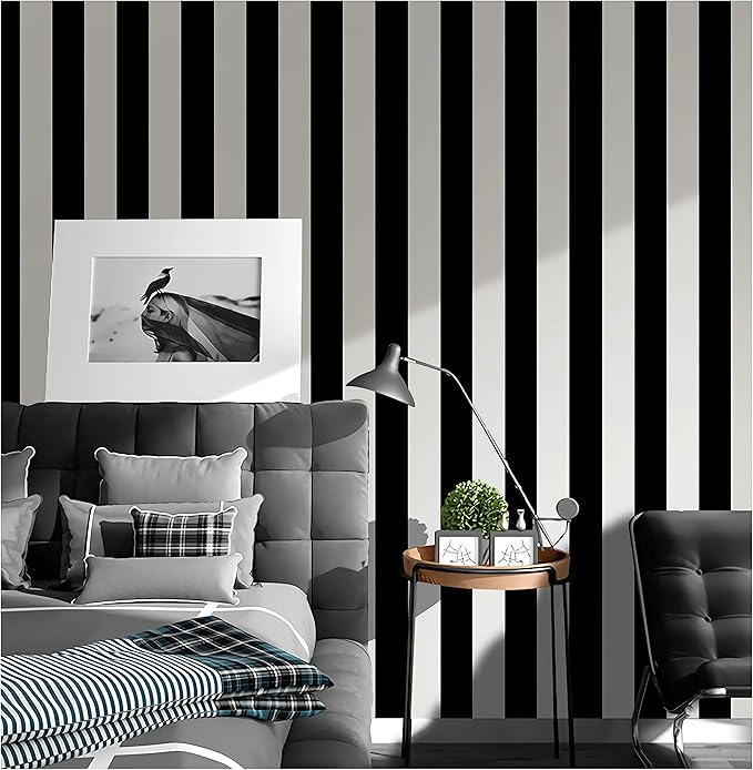 Guvana Stripe Black and White Peel and Stick Wallpaper Self-Adhesive Wallpaper 118
